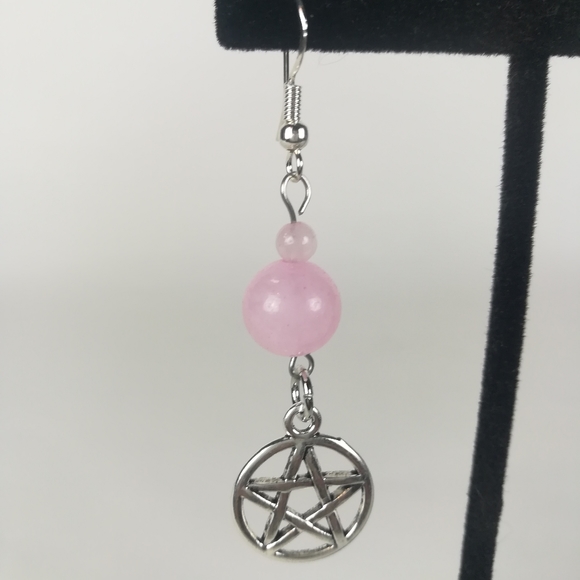 Rose Quartz pentacle earrings witchy new age pagan - Picture 3 of 3